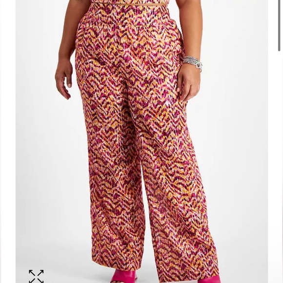 NWT Bar III 3X Womens Orange Pink Wide Leg High Rise Tiger Tracks Lounge Pants! - Picture 1 of 16